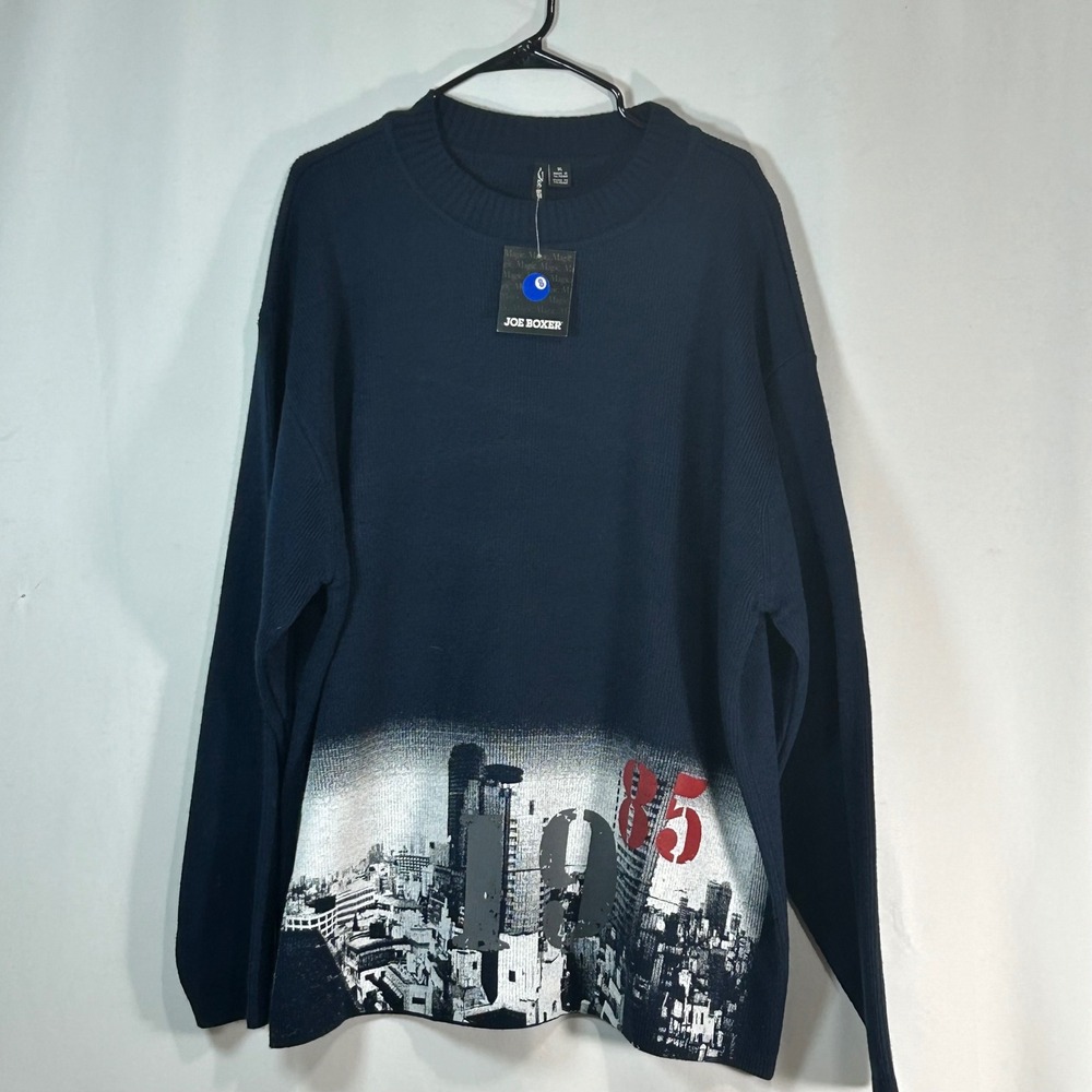 Joe Boxer‎ Mens Navy Blue Cityscape Graphic Sweater XL NWT
